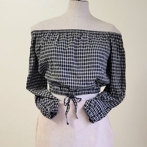Aritzia Wilfred Gingham Off Shoulder Top